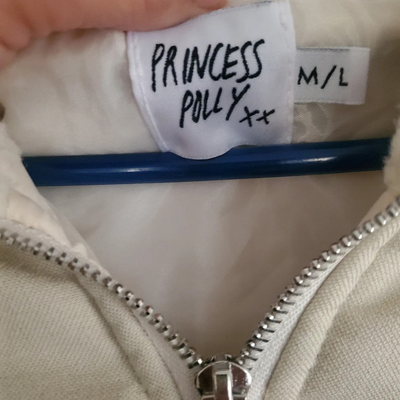 Princess Polly cropped cream hooded zip up puffer jacket,size m/l - Picture 4 of 7